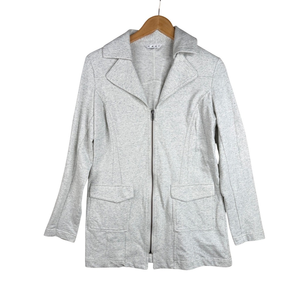 Cabi Womens Gray Blazer Jacket Collared Zipped Pockets Long Sleeve Size Medium